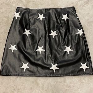 Black Leather Skirt with White Stars